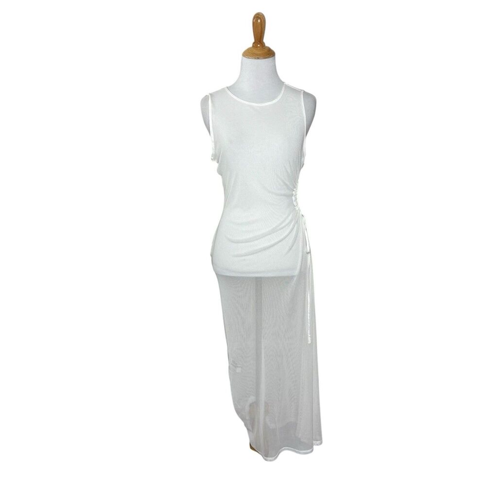 Forever 21 White Sheer Mesh Lace Cover-up Side Tie Swimwear Dress Size Large